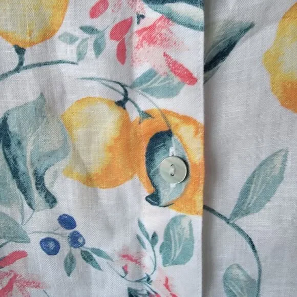 Chicos womens 100% linen shirt size 12 no Iron  lemon flower 3/4 sleeve - Picture 5 of 8